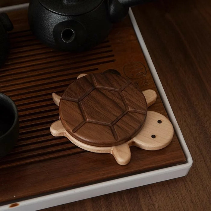 Creative Turtle Shape Black Walnut Wood Coaster Dining Table Heat Resistant Cup Mat - 4