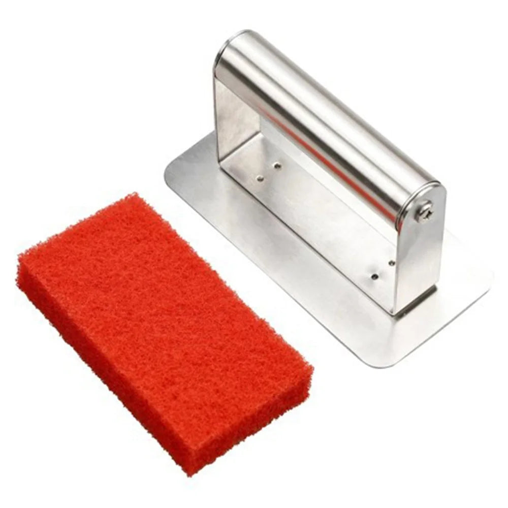 Teppanyaki Griddle Barbecue Grill Pan Cleaning Brush Scrubber Pad with Stainless Steel Handle - 1