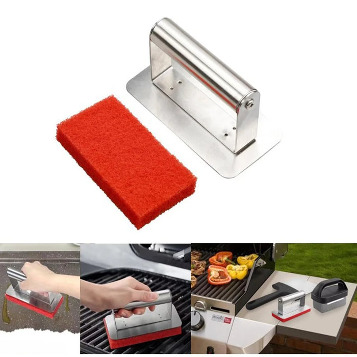 Teppanyaki Griddle Barbecue Grill Pan Cleaning Brush Scrubber Pad with Stainless Steel Handle - 2