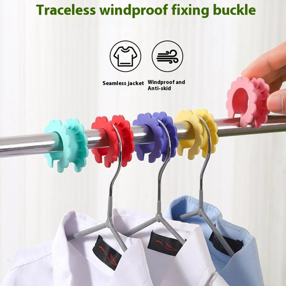 5Pcs Clothes Hanger Anti Wind Clips Drying Rod Clamps Sunflower Non Slip Silicone Fasteners - 2