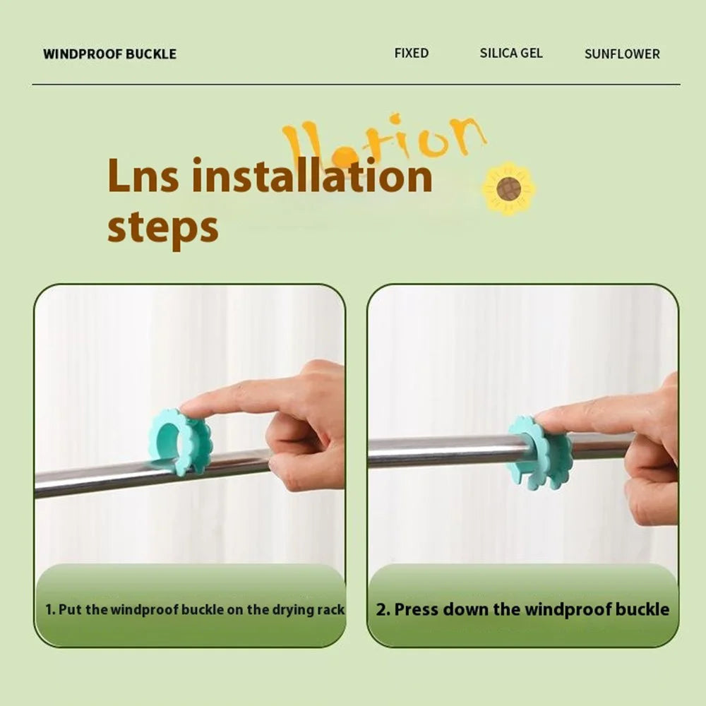 5Pcs Clothes Hanger Anti Wind Clips Drying Rod Clamps Sunflower Non Slip Silicone Fasteners - 5