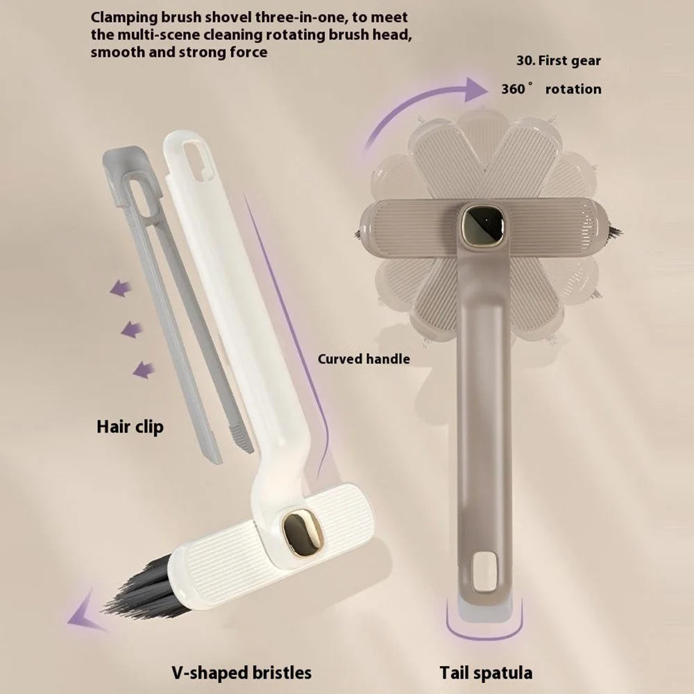 Rotating Cleaning Brush Hard Bristle Bathroom Tile Scrubber Floor Wall Crevices Grout Cleaning Brush - Purple - 5