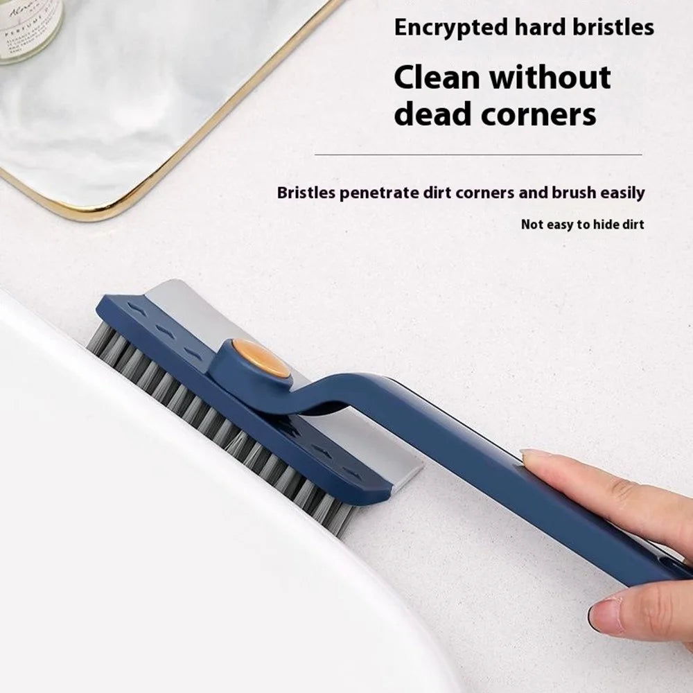 Rotating Cleaning Brush Water Wiper Hard Bristles Bathroom Tile Crevice Cleaning Tool with Hair Clip - Blue - 2