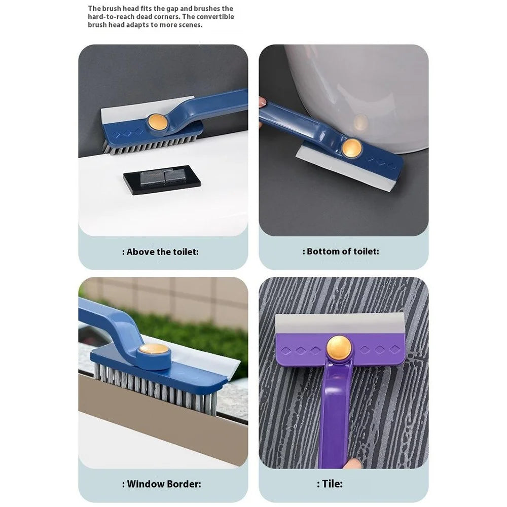 Rotating Cleaning Brush Water Wiper Hard Bristles Bathroom Tile Crevice Cleaning Tool with Hair Clip - Blue - 3