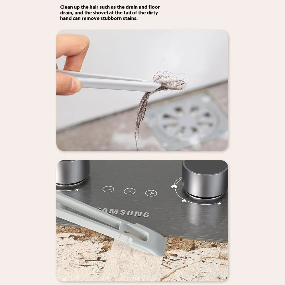 Rotating Cleaning Brush Water Wiper Hard Bristles Bathroom Tile Crevice Cleaning Tool with Hair Clip - Blue - 5