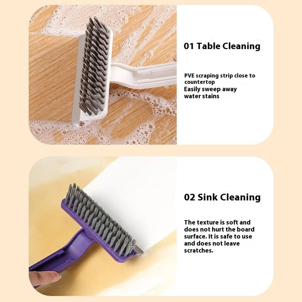 Rotating Cleaning Brush Water Wiper Hard Bristles Bathroom Tile Crevice Cleaning Tool with Hair Clip - Blue - 6