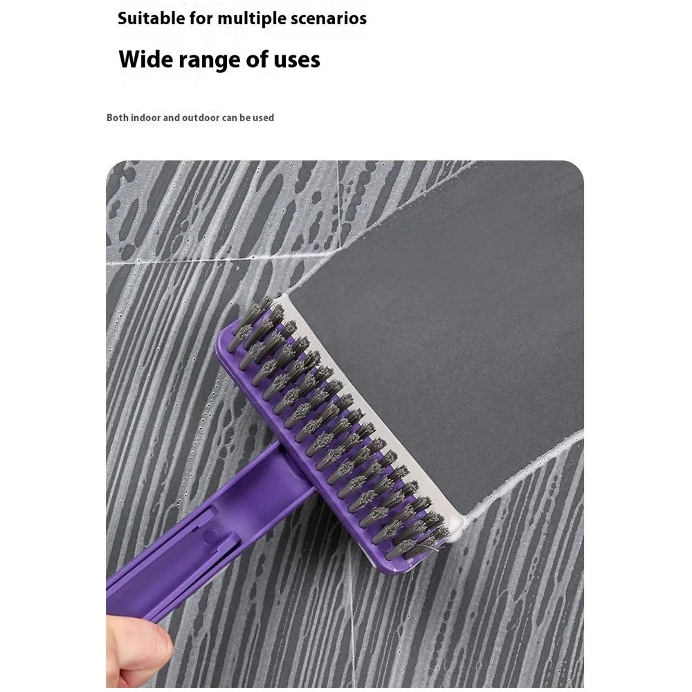 Rotating Cleaning Brush Water Wiper Hard Bristles Bathroom Tile Crevice Cleaning Tool with Hair Clip - Blue - 7