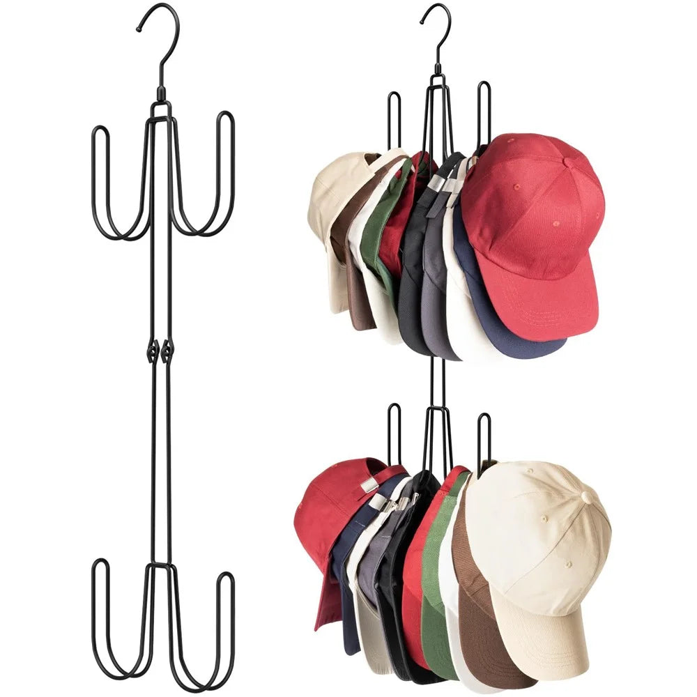 Foldable Hat Organizer Rack Space Saving Iron Art Hanging Hooks for Bags Belts Ties - 2