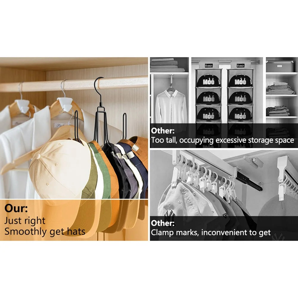 Foldable Hat Organizer Rack Space Saving Iron Art Hanging Hooks for Bags Belts Ties - 4