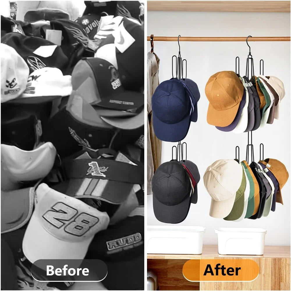 Foldable Hat Organizer Rack Space Saving Iron Art Hanging Hooks for Bags Belts Ties - 6