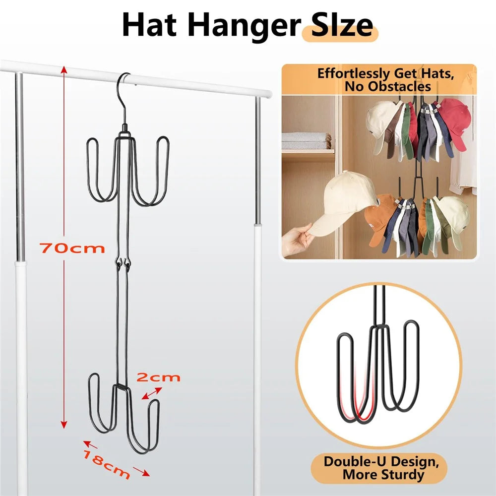 Foldable Hat Organizer Rack Space Saving Iron Art Hanging Hooks for Bags Belts Ties - 7