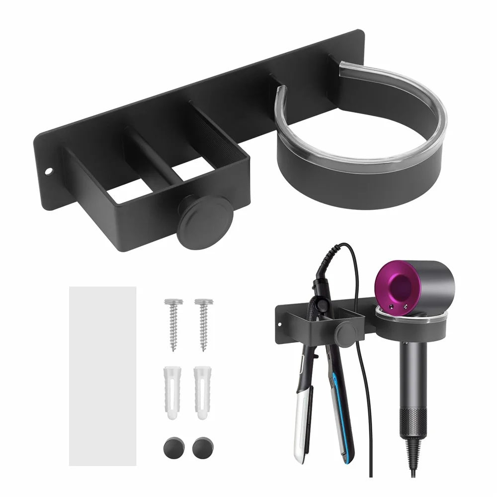 Hair Dryer Holder Wall Mount No Drill Bathroom Organizer for Hairdryer / Straightener / Curling Iron Storage Rack - 1