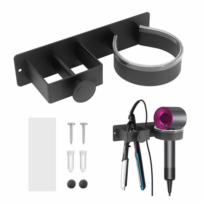 Hair Dryer Holder Wall Mount No Drill Bathroom Organizer for Hairdryer / Straightener / Curling Iron Storage Rack - 1