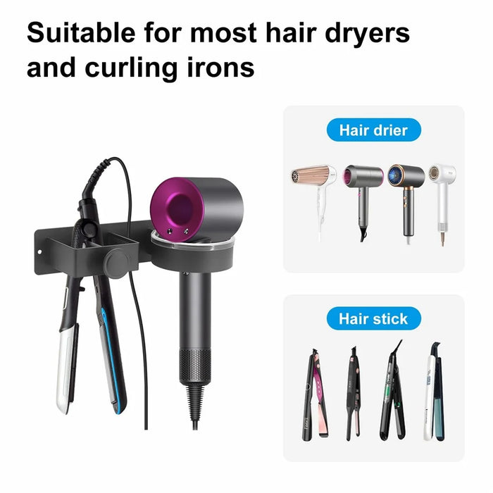 Hair Dryer Holder Wall Mount No Drill Bathroom Organizer for Hairdryer / Straightener / Curling Iron Storage Rack - 4