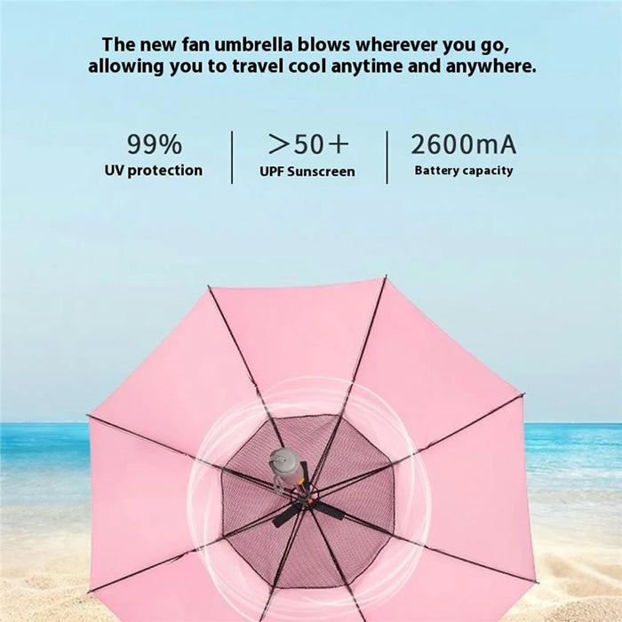 3 In 1 Summer UV Protection Portable Misting Umbrella with Cooling Fan ( USB Rechargeable ) - Pink - 2