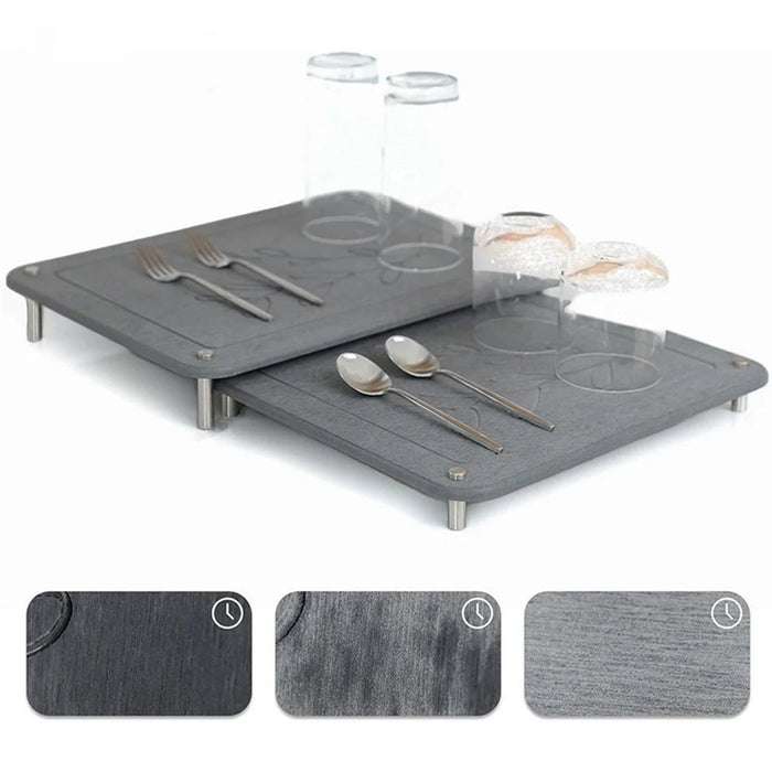 2Pcs / Set Nesting Dish Drying Mat Diatomite Kitchen Countertop Absorbent Draining Shelf - Leaves - 2
