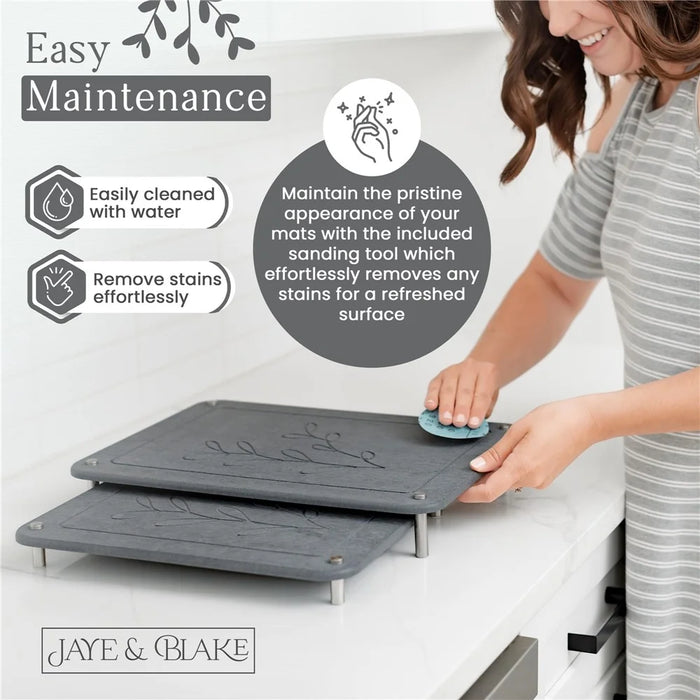 2Pcs / Set Nesting Dish Drying Mat Diatomite Kitchen Countertop Absorbent Draining Shelf - Leaves - 4