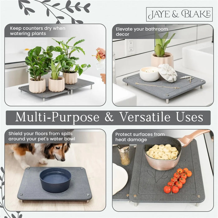2Pcs / Set Nesting Dish Drying Mat Diatomite Kitchen Countertop Absorbent Draining Shelf - Leaves - 5