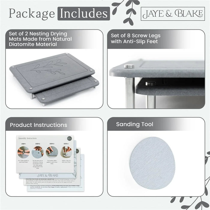 2Pcs / Set Nesting Dish Drying Mat Diatomite Kitchen Countertop Absorbent Draining Shelf - Leaves - 6
