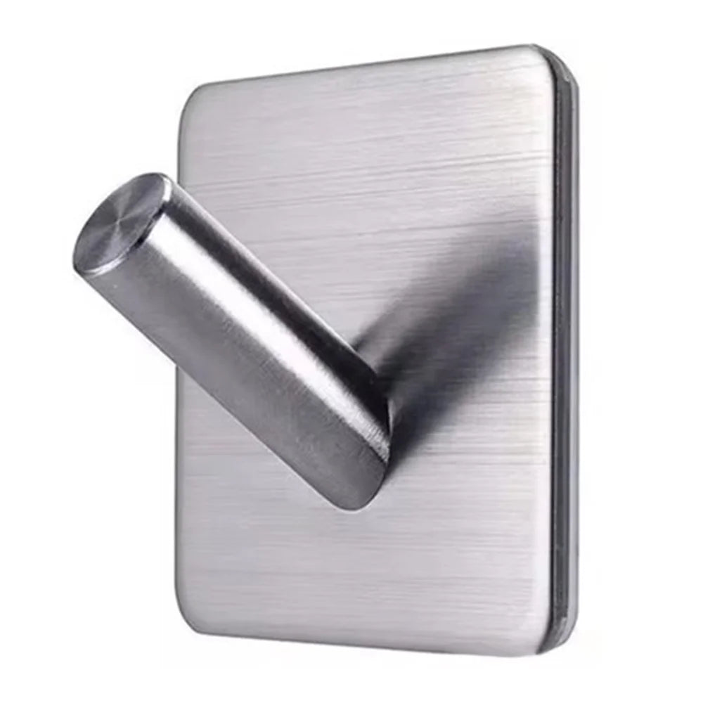 Stainless Steel Adhesive Hook No Drill Square Wall Sticky Hanger for Bathrooms Kitchen Closet - Silver - 1