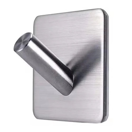 Stainless Steel Adhesive Hook No Drill Square Wall Sticky Hanger for Bathrooms Kitchen Closet - Silver - 1