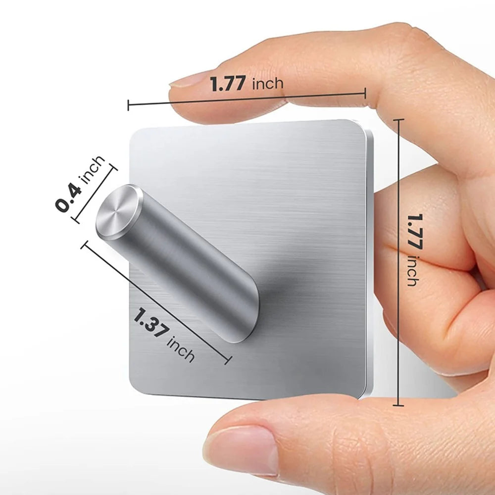 Stainless Steel Adhesive Hook No Drill Square Wall Sticky Hanger for Bathrooms Kitchen Closet - Silver - 3
