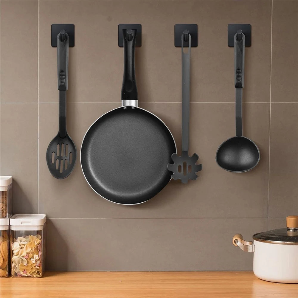 Stainless Steel Adhesive Hook No Drill Square Wall Sticky Hanger for Bathrooms Kitchen Close - Black - 4