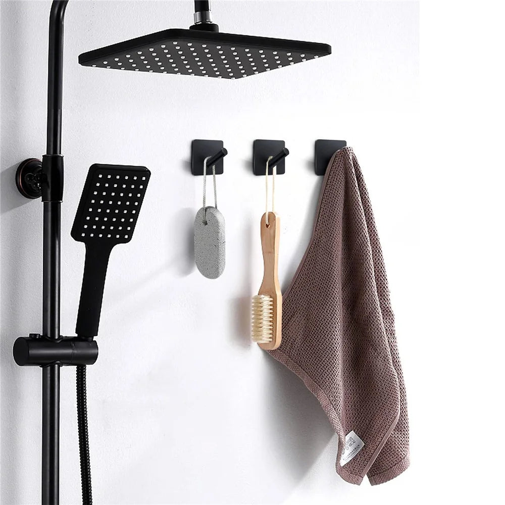 Stainless Steel Adhesive Hook No Drill Square Wall Sticky Hanger for Bathrooms Kitchen Close - Black - 5