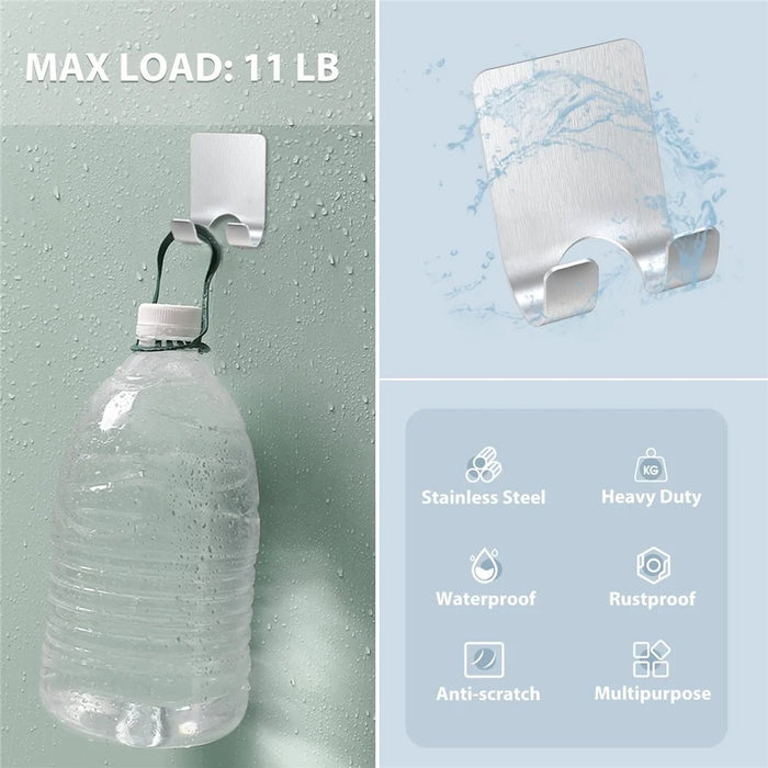 Stainless Steel Razor Holder Wall Mounted Bathroom Organizer Multi-Function Storage Rack Plug Cord Hanger - Natural - 5