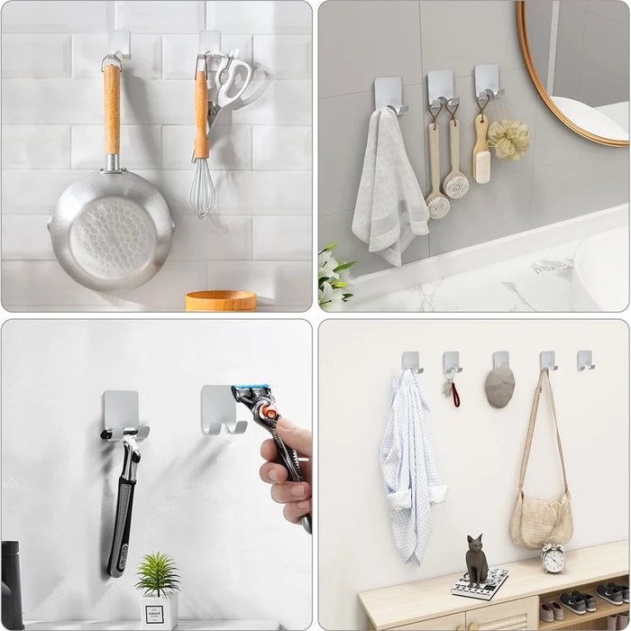 Stainless Steel Razor Holder Wall Mounted Bathroom Organizer Multi-Function Storage Rack Plug Cord Hanger - Natural - 7