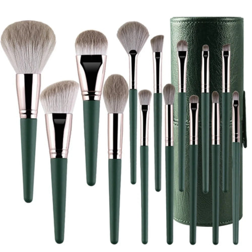 14Pcs Makeup Brush Set Foundation Powder Concealer Brushes with Portable PU Brush Holder - 1