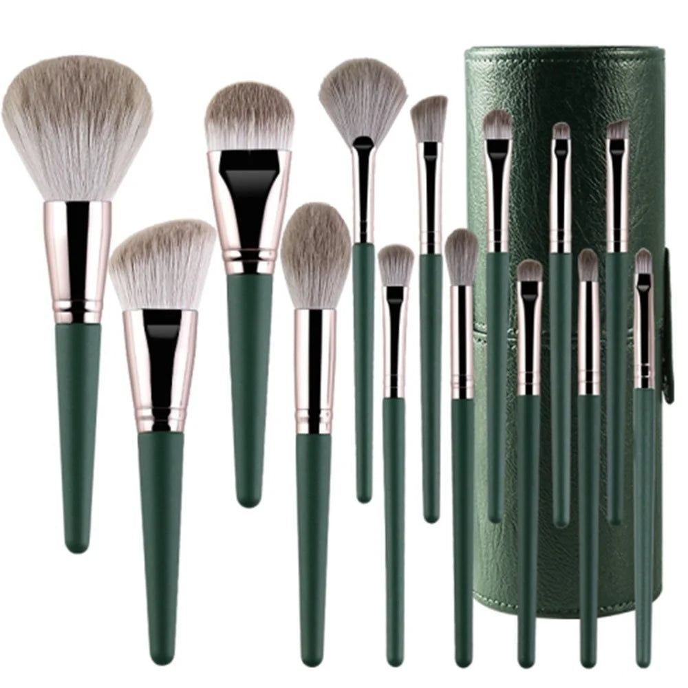 14Pcs Makeup Brush Set Foundation Powder Concealer Brushes with Portable PU Brush Holder - 1