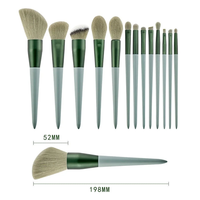 13Pcs Makeup Brush Set Cosmetic Brushes Soft Fiber Foundation / Contour / Blending Tools with Velvet Pouch - Green - 5