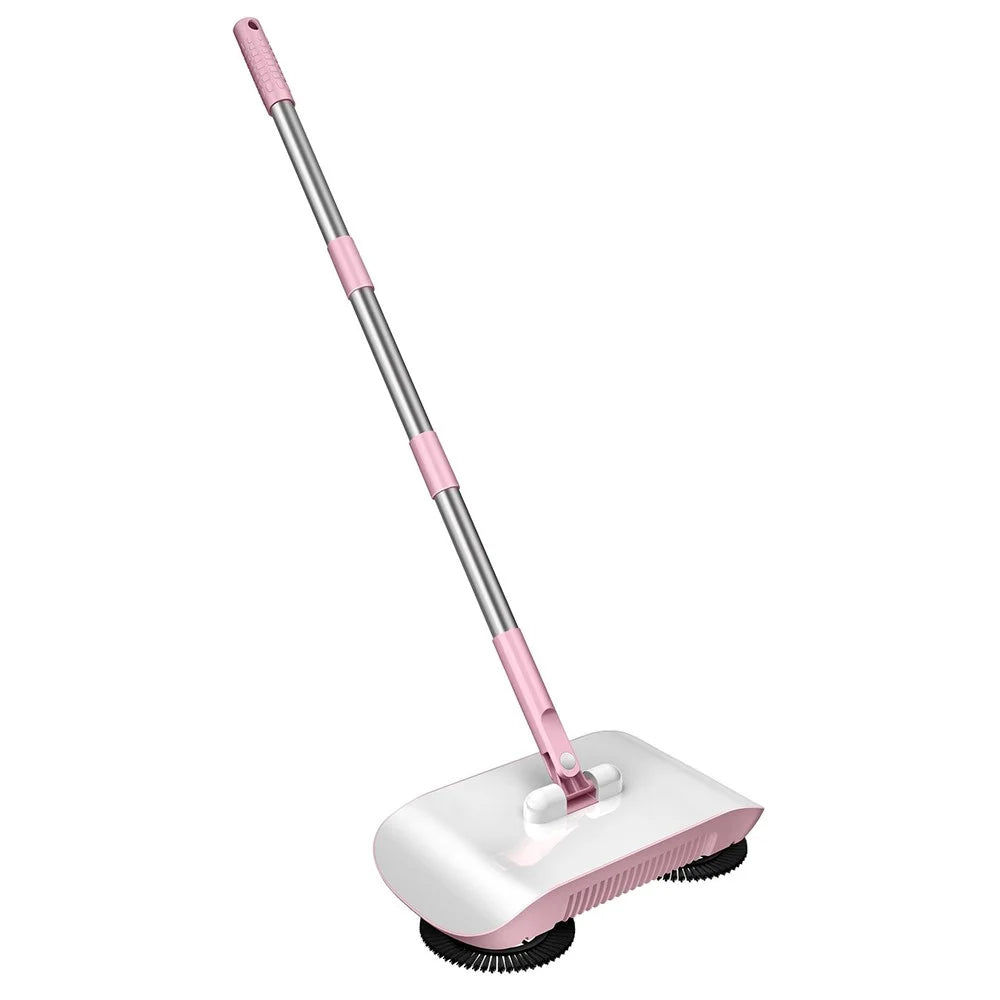 2 in 1 Sweeper Manual Push Carpet Cleaning Mop Crumb Brush with 2 Replacement Pads - Pink - 1