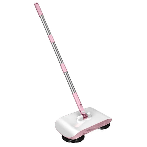 2 in 1 Sweeper Manual Push Carpet Cleaning Mop Crumb Brush with 2 Replacement Pads - Pink - 1