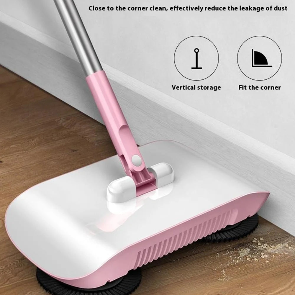 2 in 1 Sweeper Manual Push Carpet Cleaning Mop Crumb Brush with 2 Replacement Pads - Pink - 3
