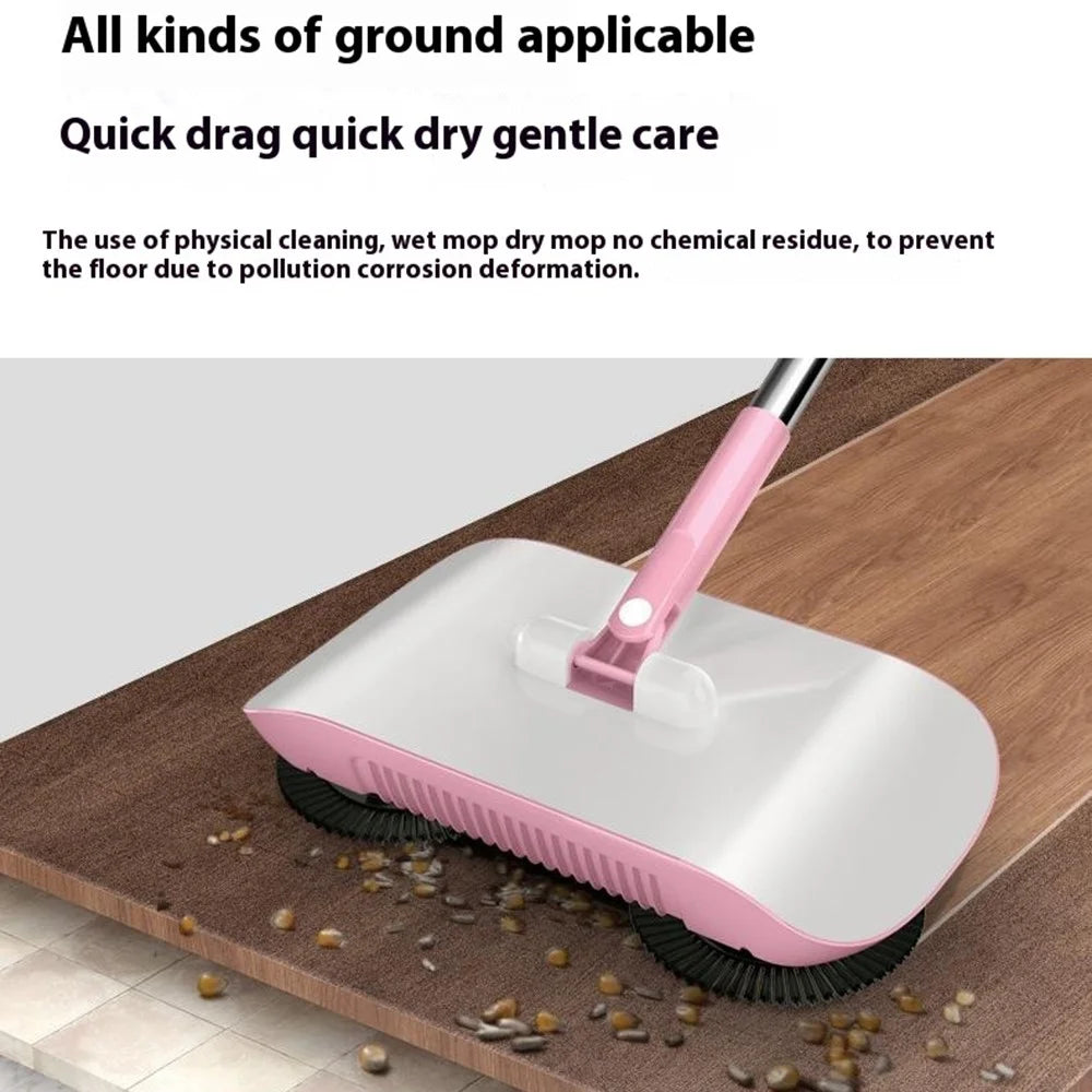 2 in 1 Sweeper Manual Push Carpet Cleaning Mop Crumb Brush with 2 Replacement Pads - Pink - 4