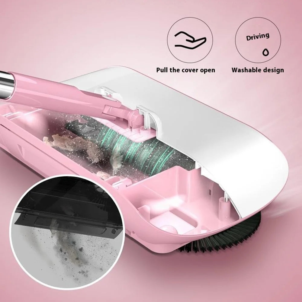 2 in 1 Sweeper Manual Push Carpet Cleaning Mop Crumb Brush with 2 Replacement Pads - Pink - 5