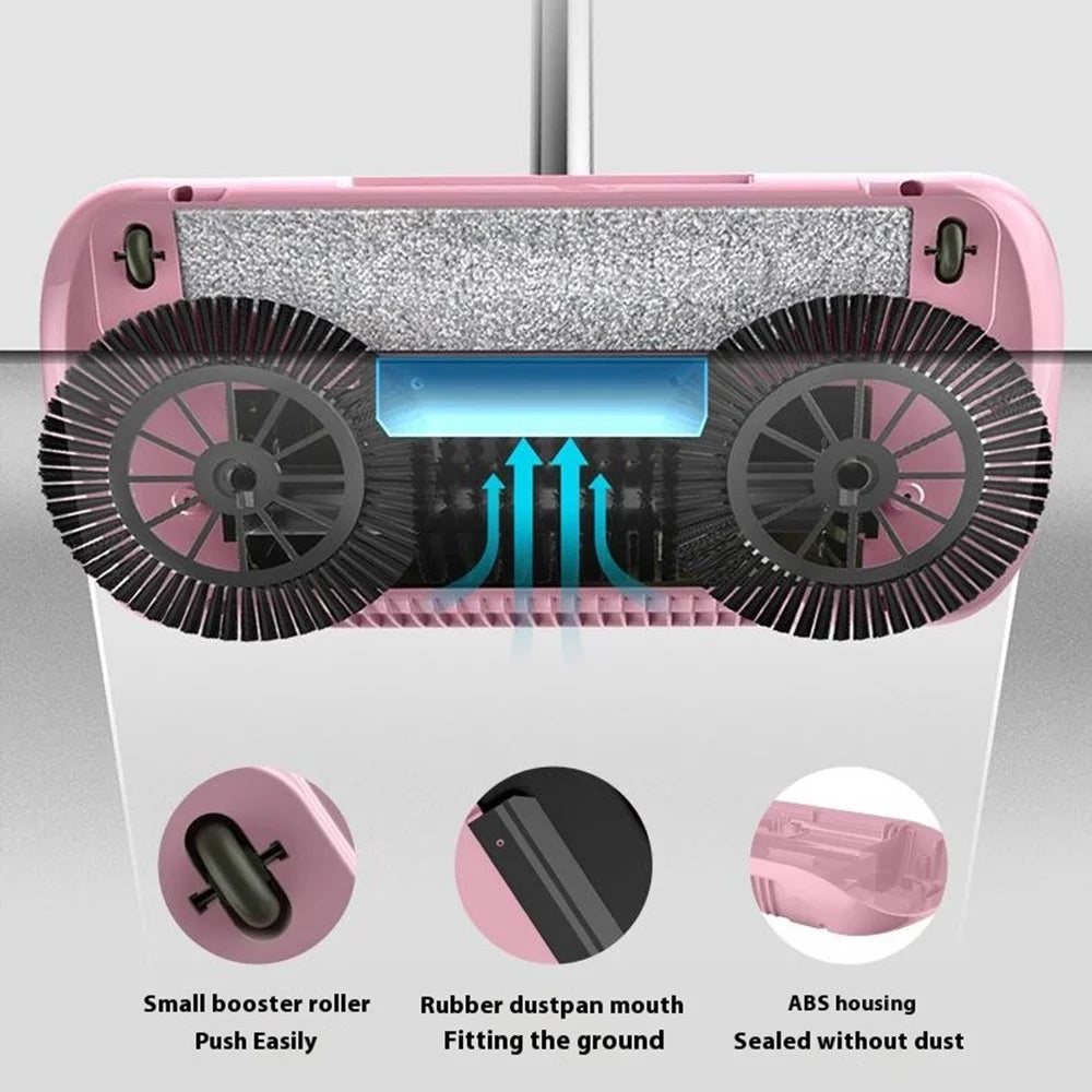 2 in 1 Sweeper Manual Push Carpet Cleaning Mop Crumb Brush with 2 Replacement Pads - Pink - 6