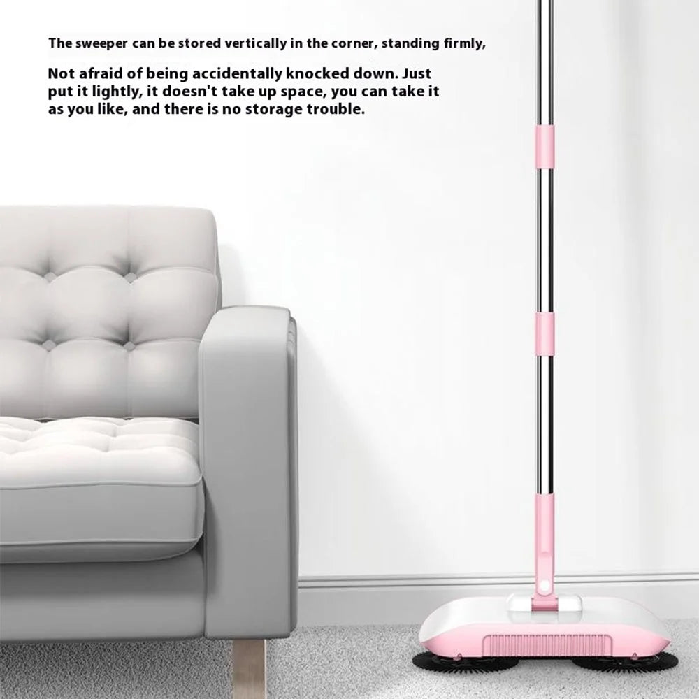 Floor Sweeper Hand Push 2 in 1 Cleaner Broom Dustpan Combo with Mop Pad for Home Office - Pink - 3