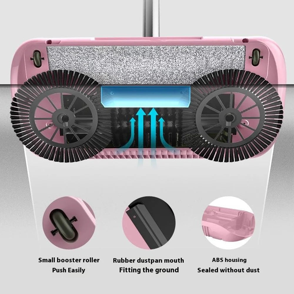 Floor Sweeper Hand Push 2 in 1 Cleaner Broom Dustpan Combo with Mop Pad for Home Office - Pink - 6