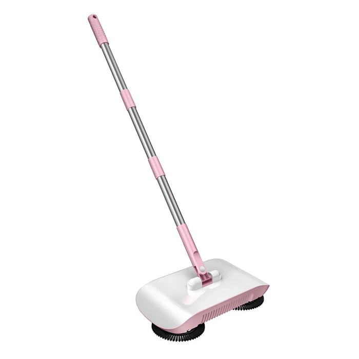 Handheld Push Sweeper 2 in 1 Broom Cleaning Tool Set with 3 Replacement Cloths for Household Use - Pink - 1