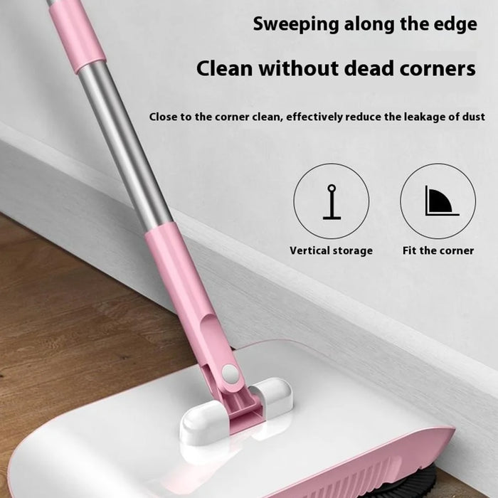 Handheld Push Sweeper 2 in 1 Broom Cleaning Tool Set with 3 Replacement Cloths for Household Use - Pink - 2