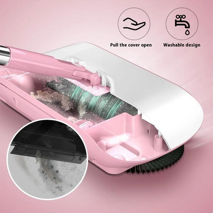 Handheld Push Sweeper 2 in 1 Broom Cleaning Tool Set with 3 Replacement Cloths for Household Use - Pink - 5