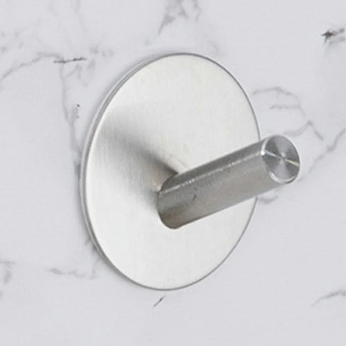 Stainless Steel Adhesive Hook Round Shape Bathroom No Drill Coat Hat Hanger - Silver - 1