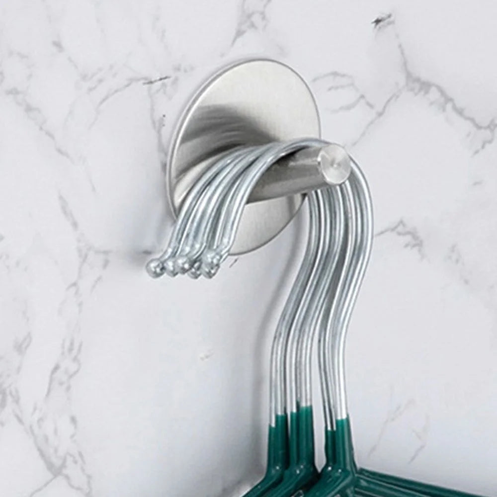 Stainless Steel Adhesive Hook Round Shape Bathroom No Drill Coat Hat Hanger - Silver - 2
