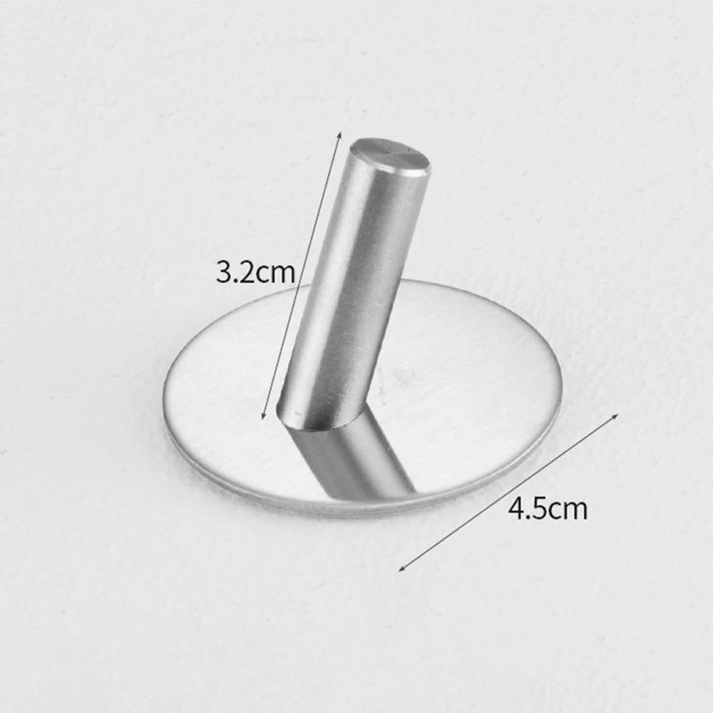 Stainless Steel Adhesive Hook Round Shape Bathroom No Drill Coat Hat Hanger - Silver - 3