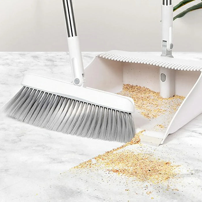 Long Handled Brush and Dustpan Set Upright Standing Dust Pan 180-degree Rotating Sweeping Broom - 2