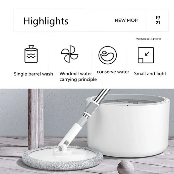 Rotating Single Bucket Mop Hands-Free Spin Mop Floor Cleaning Tool with 3 Microfiber Mop Heads - White - 2