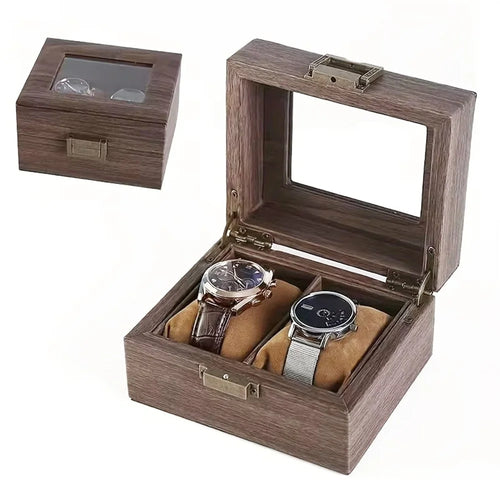 2 Grids Watch Display Box Vintage Wood Grain Jewelry Organizer Box Watch Storage Container - 1